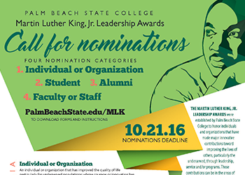 Flyer promoting nominations for MLK Leadership Awards 2017